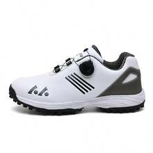 男士高尔夫球鞋，旋转扣系带，防滑橡胶鞋底，专业高尔夫比赛及训练鞋 - 黑與白 - 查看 5