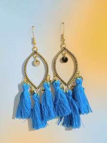 Retro Bohemian Round Tassel Long Earrings, New Vacation Style Textured Metal Earrings For Women - Bohemia - View 3