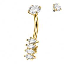 1 pieza Anillo de ombligo con flor de marquesa de acero inoxidable y circonita, 14G, con colgante de circonita, piercing inverso de joyería para el ombligo - Como se muestra en la imagen - Ver 21