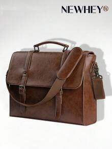 NEWHEY 15.6 Inch Vintage Waterproof Genuine Leather Messenger Bag, Large Capacity One Shoulder Bag, Retro Office/School Laptop Bag For Men