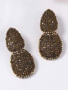 1 Pair Exquisite Luxury High-End Geometric Fully Rhinestoned Alloy Earrings, Elegant For Banquet And Party - Geometric Earrings - View 5