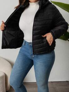 Women's Minimalist Hooded Down Jacket With Pockets, Suitable For Spring, Autumn And Winter - Black - View 5