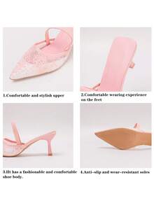 Women's Pointed Toe Kitten Heel Slip-On Sandals - Pink - View 8