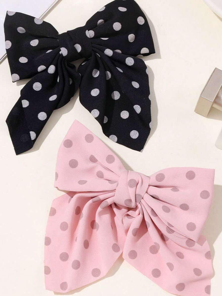 2个儿童可爱简约时尚卡通蝴蝶结波点发夹，百搭优雅甜美女孩发饰 - 彩色 - 查看 1