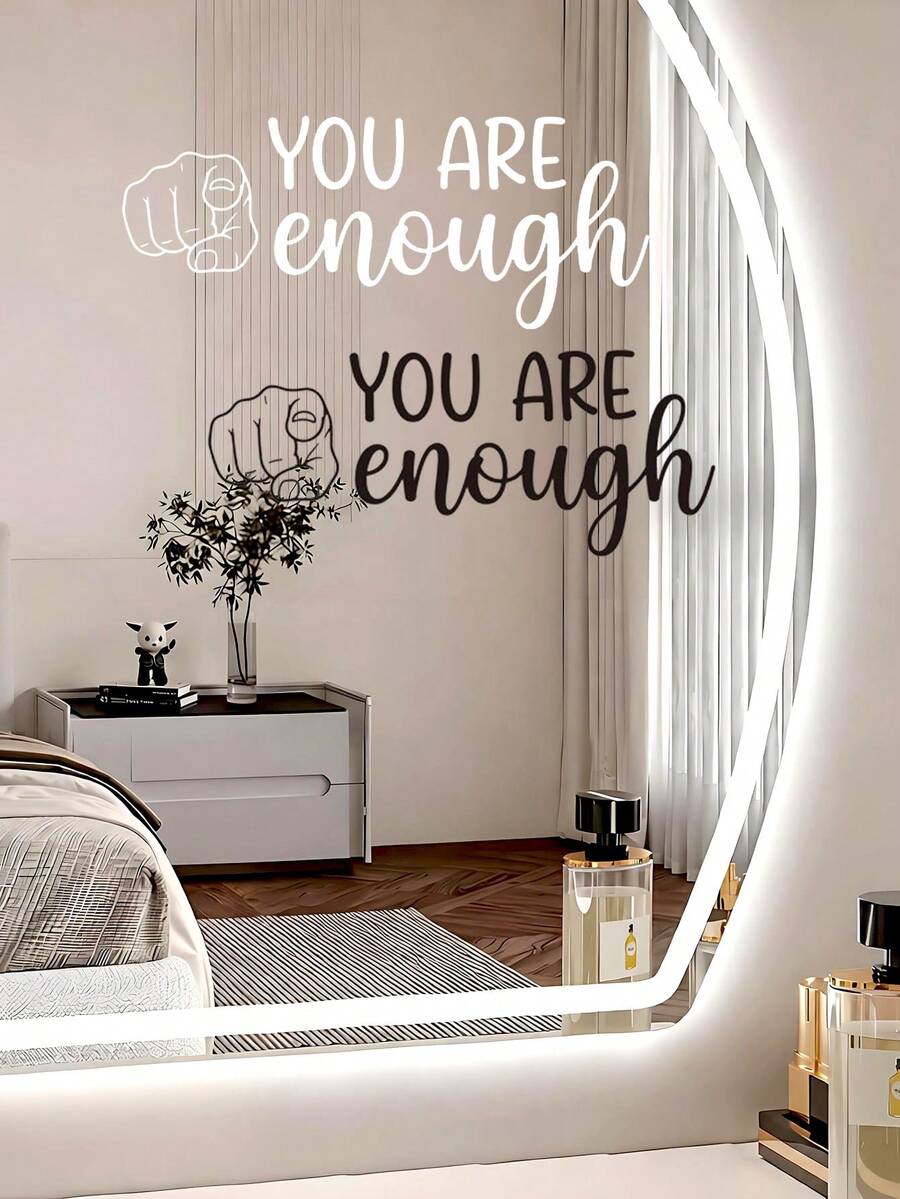 Black&White You Are Enough Mirror Decal Window Stickers, With Positive Motivational Quote Double-Sided Window Clings, Suitable For Bathroom Mirror Sticker, Dressing Table, Makeup Room, Living Room Decoration, Vinyl Decal For Home Decorations,Spring Decoration Items Refresh Your Home,Rama Decoration Stickers Gifts Birthday Graduation