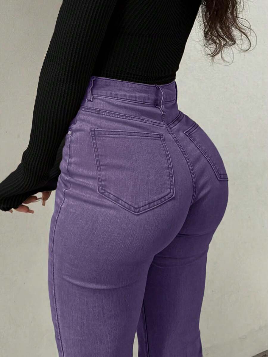 GILIPUR Quần jeans ống loe cạp cao phong cách Y2K dành cho nữ, quần skinny denim màu xanh quân đội và tím kiểu vintage, co giãn, thanh lịch và thời trang, quần casual đa năng cho mùa xuân.