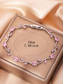 1 chiếc vòng tay tennis đính đá Zirconia cao cấp, sáng bóng, thiết kế hoa lá độc đáo, nhiều màu sắc để lựa chọn, phụ kiện thời trang cho nữ, trang sức cưới, ý nghĩa tình yêu vĩnh cửu, quà tặng Ngày của Mẹ, Ngày Valentine, quà Giáng sinh. - Hồng - Xem 4