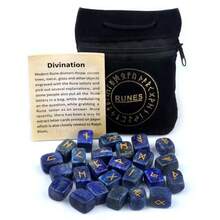 CUPIDCRYSTAL 1 Set High Quality Natural Crystal Agate Rune Stones, Lapis Lazuli, Green Aventurine, Amethyst Engraved Letter Pouch Bag Crystal Jewelry Set