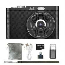 Retro Digital Camera 32GB HD 1080P 44MP 2.4'' LCD Display Screen 16X Zoom Anti-Shake, Listen Music/Play Games, With 32GB Card, Rechargeable Mini Camcorder For Beginners, Ideal Gift For Birthday - 黑色 - 查看 9