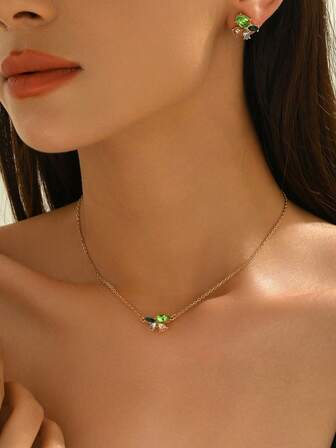 1 Set de elegante y versátil juego de joyas para mujer que incluye (1 collar/1 par de aretes), de estilo minimalista y elegante, adecuado para uso diario, ir al trabajo, fiestas, banquetes, vacaciones, viajes y combinar con atuendos casuales