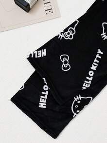 SANRIO Cartoon Flannel Pajama Pants, Thickened Fleece, Anime Style Women's Sleepwear, Couples' Loungewear, Casual Home Wear, Ideal For Sleeping Or Relaxing In Autumn/Winter, Holiday Gift, Birthday Gift, Back To School Gift, New Year Gift - Black - View 7