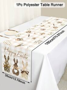 1 pezzo Runner da tavolo pasquale, 180x35cm, motivo coniglio di Pasqua a quadri buffalo in poliestere color caffè, runner da tavolo pasquale, decorazione per tavolo da cucina domestica, adatto per decorazioni per feste di primavera ed estate sia in interni che in esterni, ideale per celebrazioni di Pasqua - Multicolore - Visualizzare 2