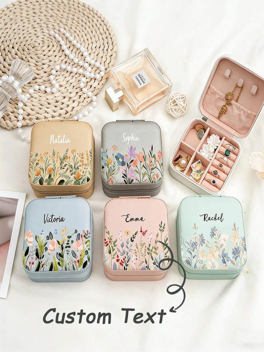 Personalized Floral Leather Jewelry Box, Bridesmaid Gift, Women's Holiday Gift, Birthday Gift