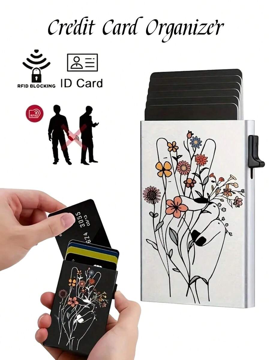 RFID Blocking Credit Card Holder, Printed Slim Pop-Up Card Case, New Fashion Business Credit Card Wallet And Coin Purse Multi-Function Metal Card Box, Can Hold Coins, Debit Cards, Bank Cards, Gifts For Men, Valentine's Day, Thanksgiving, New Year - Multicolor - View 1