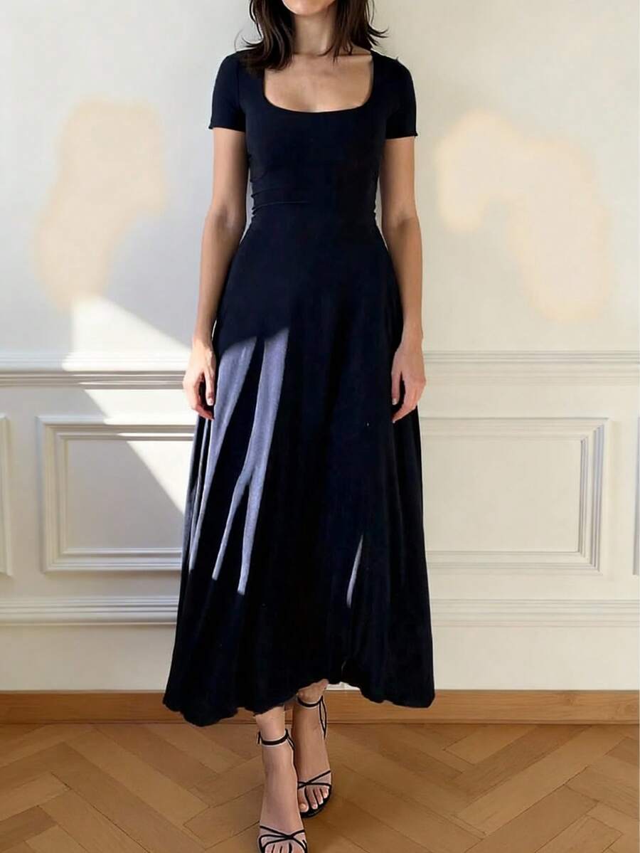 Rochie elegantă, casual, de primăvară/toamnă, nouă, cu mânecă scurtă, slim fit, pentru femei, retro franceză, elegantă, de înaltă calitate, rochie tricotată, cu guler francez, cu mânecă scurtă