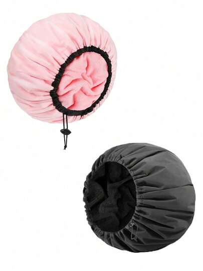 1pc Adjustable Plush Shower Cap, Extra Large Double-Layer Bathing Cap, Waterproof Super Absorbent Microfiber Hair Drying Cap With Trim