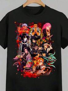 Men's Casual T-Shirt, Anime T-Shirt, Slayer Anime T-Shirt, Demon Anime Graphic Sweatshirt, Anime T-Shirt Gift, Unisex T-Shirt, Anime Hoodie, Demon Hoodie, Perfect Gift For Christmas And Parties For Men, Men's Party Shirts, Unisex Short-Sleeved Crew Neck T-Shirt 100% Cotton, Anime Style, Casual Wear, Streetwear Style, Breathable Fabric, Oversized T-Shirt, Fun Graphic Print, Japanese Anime Style, Classic Fit, Suitable For All Seasons, Perfect Gift For End-Of-Year Festivals (Daily Festivals, Queues, Christmas, New Year's Gifts, Etc.). - 黑色 - 查看 8