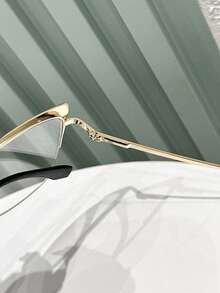 1 par de gafas de mujer con montura de metal de ojos de gato en bloques de color, patas personalizadas con resorte, con un estilo retro y elegante de bordes finos y transparentes - Multicolor - Ver 3