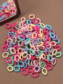 100个装小号彩色弹力发圈/发绳，女士适用，黑色发圈/马尾辫发圈/发绳，学校配饰/橡皮筋，运动健身服饰发饰/迷你发圈 - 彩色 - 查看 4