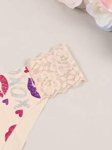 3件装女士内裤，简约舒适薄蕾丝印花，字母和嘴唇图案，亲肤百搭三角裤 - 杏色 - 查看 7