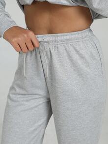 CZRLHYT Women's Casual Solid Color Top And Pants 2 Pieces Set Grey Two Pieces Set Long Sleeve Sweatshirt And Loose Casual Pants Autumn Winter Fall Cloth For Women - Light Grey - View 7