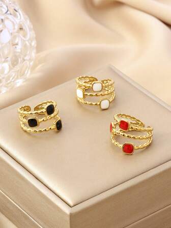 Paslanmaz Çelikten Minimalist Damla Şeklinde Kadın Yüzüğü, Günlük Kullanım veya Parti İçin Uygundur