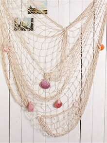 1pc Natural Cotton Fishing Net, Nautical Theme Cotton Fishing Net, Hawaiian Party Fishing Net Wall Decor, Beach Decor, Mermaid Nautical Theme Party Table Cloth - White - View 8