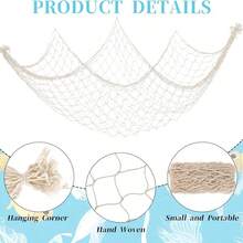 1pc Natural Cotton Fishing Net, Nautical Theme Cotton Fishing Net, Hawaiian Party Fishing Net Wall Decor, Beach Decor, Mermaid Nautical Theme Party Table Cloth - White - View 12