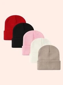 Set de 4 gorros de punto de unicolor, sombreros para niños y niñas, gorros calientitos para bebés para usar en exteriores, otoño/invierno - Multicolor - Ver 133