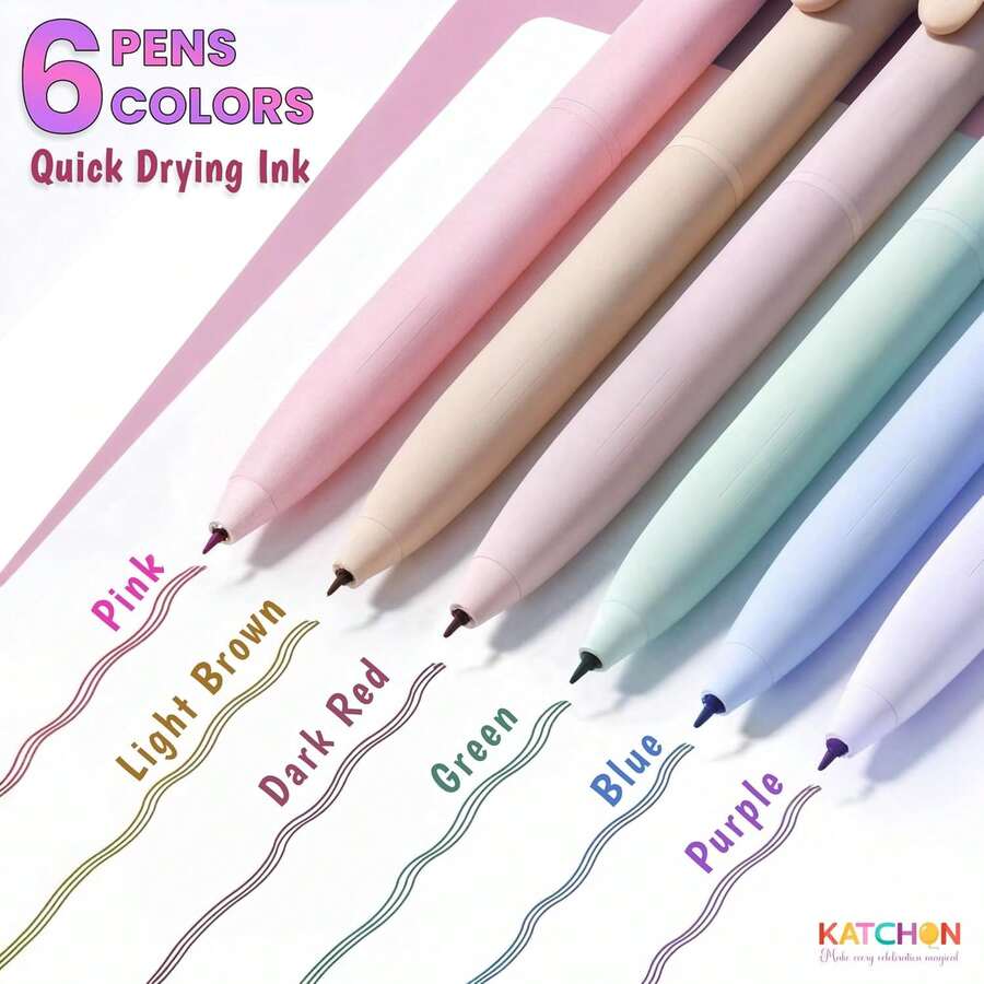 6pcs Colorful Ballpoint Pens, Elegant Appearance, Retractable Design, Suitable For Students Taking Notes, Teachers Highlighting, And Office Marking - Multicolor - View 1