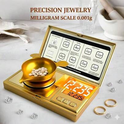 50g/0.001g Digital Milligram Scale, Gold Mg Scale With 50g Calibration Weight, Powder Scale For Reloading, Micro Gram Scale, Miligram Scale For Powder