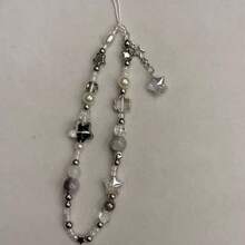 1条时尚串珠手机挂绳，星形串珠配件，适用于手机、相机、耳机，个性化装饰礼品 - 銀色 - 查看 3