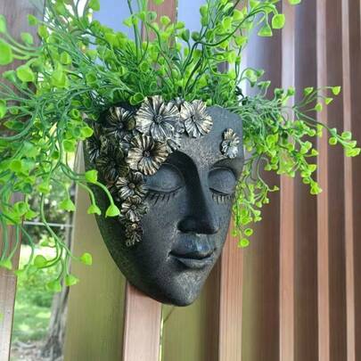 Creative Face-Shaped Resin Wall Planter - Vintage Indoor/Outdoor Garden Decor With Floral Design, Unfinished Resin Art For Creative Plant Display And Home Decor, Outdoor Decoration | Natural Beauty | Detailed Design, Artificial Plant Home Decor