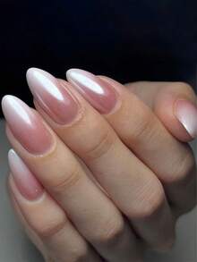 24片装长杏仁形美甲贴片，欧美法式裸粉色渐变极简风格，全覆盖易贴设计，适合女性和女孩的日常生活和旅行。 - 彩色 - 查看 1