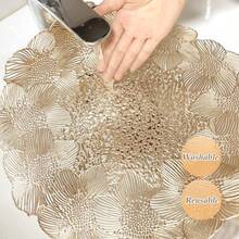 Juego de 8 manteles individuales redondos dorados para mesa de comedor vinilo prensado metálico para decoración de bodas aniversarios y fiestas - FloralSeaGold - Ver 2