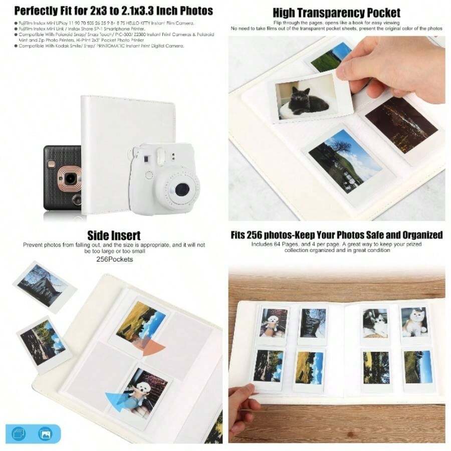256 Pockets Photo Album Fujifilm  11 12 9+ 40 Evo Liplay 90 8 Instant Camera/ Link SP - 1 Printer, Photo Album Zink 2x3 inch Photo/Mint Zip Instant Camera PrinterWhite - 256 bolsillos blanco - Ver 1
