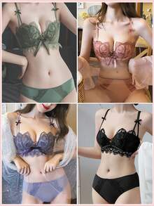 Christmas Sexy Lace Underwear Set, Knitted Underwear, Wireless Night Bra, Underwear Set, Loungewear, Bra Top, Lingerie - 綠色 - 查看 2