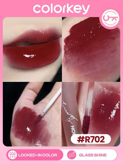 COLORKEY Huile à lèvres miroir, effet maquillage miroir haute brillance, formule hydratante et repulpante, non collante et longue tenue, rouge à lèvres liquide sérum, maquillage de marque cosmétique, convient aux femmes et aux filles, parfait pour l'automne/hiver, mode Y2K, essentiel pour l'anniversaire, la Saint-Valentin, les fêtes, meilleure couleur, Saint-Valentin