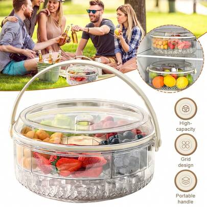 Fünfteilige abgeteilte Frischhalte-Obstschale, abdichtbarer Deckel hält Früchte frisch, trennt Lebensmittel ohne Geschmacksvermischung, ideal für Küche & Party,für Früchte, Nüsse & Snacks, stapelbar für platzsparende Lagerung, leicht zu reinigen & spülmaschinengeeignet, tolles Küchen-Organisations-Zubehör