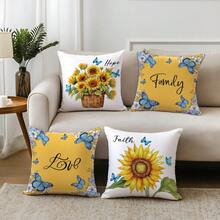 4件套蓝色蝴蝶、花卉、向日葵图案抱枕套，单面柔软桃皮绒面料，45*45厘米枕套，适用于家居、卧室、客厅、派对、节日装饰、沙发装饰，礼品（不含枕芯） - 彩色 - 查看 6