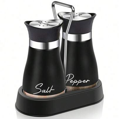 2pcs Salt And Pepper Shaker Set With Stand, 4oz, Kitchen Accessories And Decor, Suitable For Restaurant, Wedding, Housewarming Gift, Refillable Design