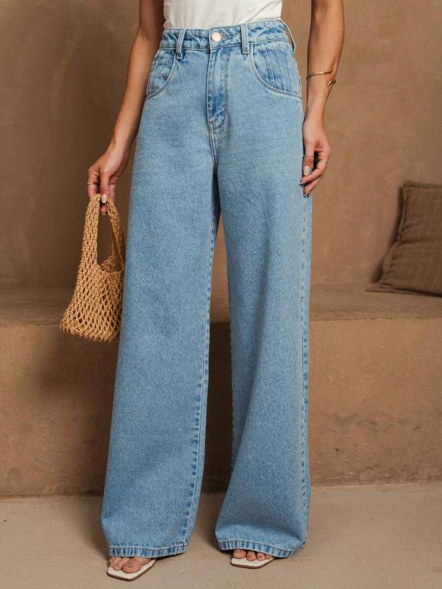 Women's Wide Leg Jeans - Medium Wash - View 1