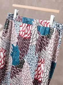 Women's Retro Floral All-Over Print Single-Breasted Top And Fish Tail Midi Skirt, Casual Bohemian Elegant Suit - Multicolor - View 8