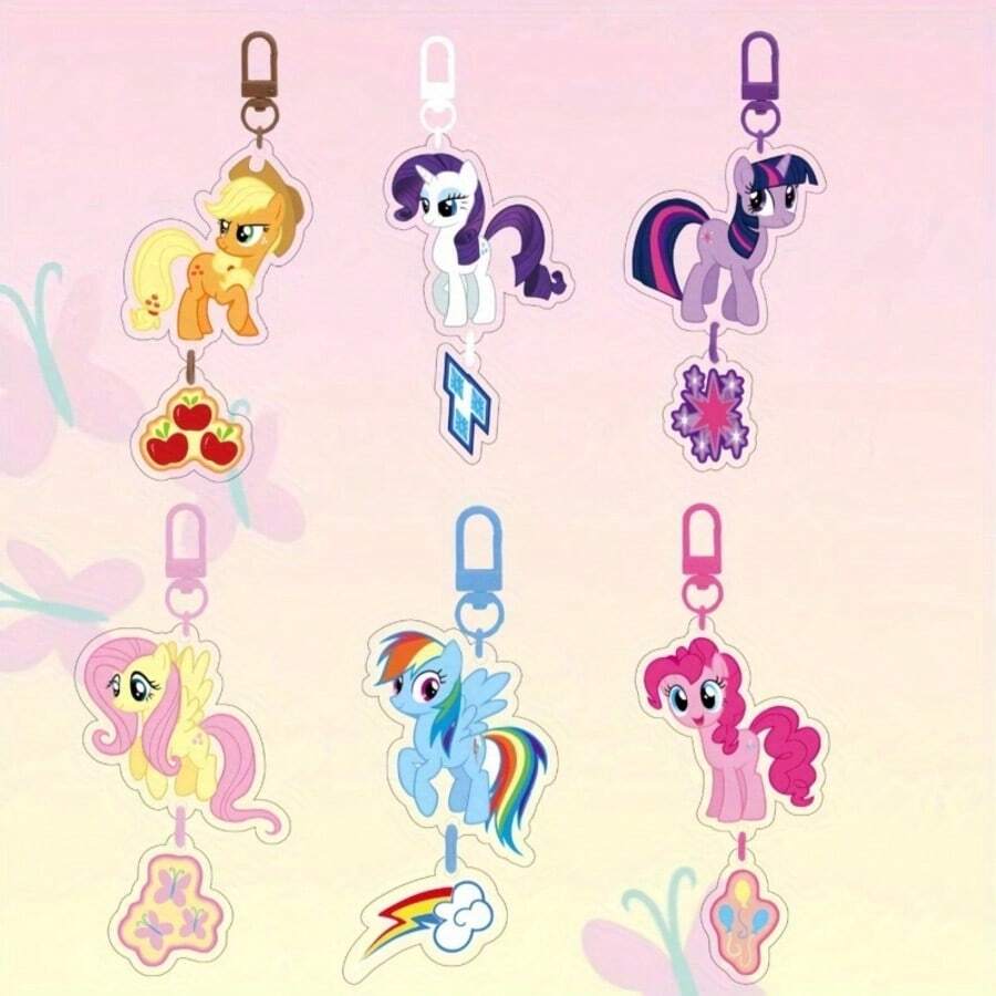MY LITTLE PONY 1个小马宝莉亚克力钥匙扣吊坠 - 全息风格，包含暮光闪闪、柔柔和碧琪，创意金属钥匙圈，适合挂在背包、学习用品、宿舍和返校装饰上
