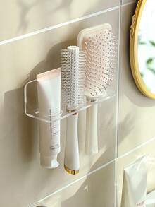 Clear Acrylic Bathroom Organizer No-Drill Wall-Mounted Storage Rack Waterproof Adhesive Row Hooks Bathroom Kitchen Bedroom Back To School Essential Accessories For Hair Accessories Toiletries Comb Toothpaste - Multicolor - View 13