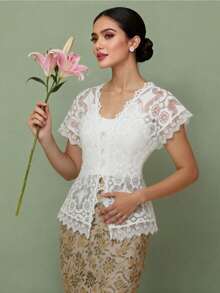 Women's Elegant Floral Print Sleeveless Top With Lace Details, Suitable For Spring And Summer, White Top, Eid Clothes, Eid - White - View 5