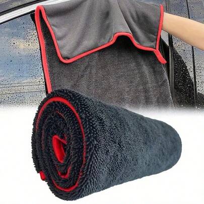 Khăn lau xe siêu thấm hút bằng sợi microfiber với viền đỏ - Chống trầy xước, bảo vệ sơn, khô nhanh không để lại vệt, thiết kế cuộn gọn tiện lợi cho việc vệ sinh và chăm sóc xe hơi.