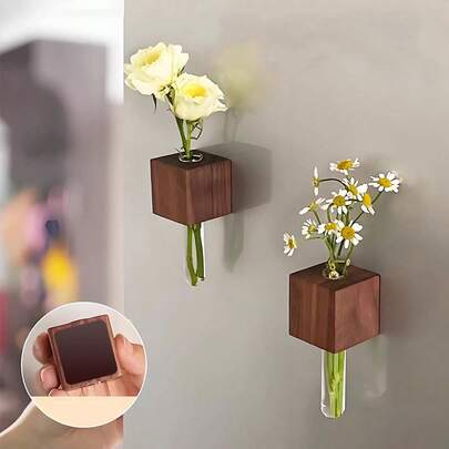1 包（1/3/5 个）木质创意花瓶冰箱贴，3D 盆栽铁艺装饰磁铁，可移除