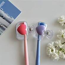 2pcs Heart Design Toothbrush Holder, White Clip With Blue & Pink Heart Toothbrush Holder, Convenient For Home, Dorm, Bathroom, Travel, Compact & Cute Design With Drainage Hole To Protect Toothbrush Head
