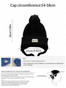 1pc Mixed Color Retro Textured Pom-Pom Earflap Knitted Fisherman Beanie Hat, Autumn/Winter Knitted Cap With Tie For Women, Thick Warm Knit Pom Pom Ski Hat - Fabric Label Pom-pom Knitted Hat - View 3
